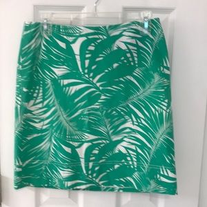 Talbots bright green/white palm skirt